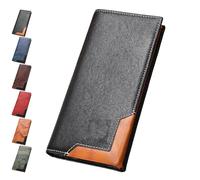Générique Cowhide Vintage Wallet, Recallcious Cowhide Vintage Wallet, Western Bifold Leather Long Wallets, Big Checkbook Handcrafted Wallets (Black)