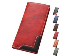 Générique Cowhide Vintage Wallet, Recallcious Cowhide Vintage Wallet, Western Bifold Leather Long Wallets for Men, Gift for Father's Day (Red)