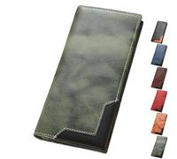 Générique Cowhide Vintage Wallet, Recallcious Cowhide Vintage Wallet, Western Bifold Leather Long Wallets for Men, Gift for Father's Day (Green)