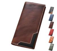 Générique Cowhide Vintage Wallet, Recallcious Cowhide Vintage Wallet, Western Bifold Leather Long Wallets for Men, Gift for Father's Day (Coffee)