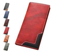 Générique Cowhide Vintage Wallet, Recallcious Cowhide Vintage Wallet, Western Bifold Leather Long Wallets, Big Checkbook Handcrafted Wallets (Red)