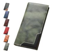 Générique Cowhide Vintage Wallet, Recallcious Cowhide Vintage Wallet, Western Bifold Leather Long Wallets, Big Checkbook Handcrafted Wallets (Green)