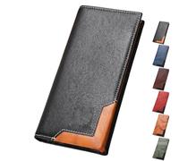Générique Cowhide Vintage Wallet, Recallcious Cowhide Vintage Wallet, Western Bifold Leather Long Wallets for Men, Gift for Father's Day (Black)