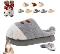 Générique Cozy Cat Paw Slippers for Women,Cat Feet Slippers, 2025 New Cute Funny 3D Cat Paw Cartoon Slipper, Fuzzy Warm Bedroom Slipper (Gray,38-39)