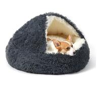 Générique Cozy Cocoon Pet Bed for Dog,Round Velvet Fluffy Hooded Cave,Self Warming Soft Plush Donut Calming Pet Bed,Dog Beds for Small Dogs with Anti-Slip Bottom,Waterproof & Washable (Dark Grey, L)
