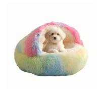 Générique Cozy Cocoon Pet Bed for Dog,Round Velvet Fluffy Hooded Cave,Self Warming Soft Plush Donut Calming Pet Bed,Dog Beds for Small Dogs with Anti-Slip Bottom,Waterproof & Washable (Rainbow, XS)