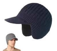 Générique Cozy Head Beanie, Men's Winter Warm Nit Hat with Brim Ear Flaps & Fleece Lining for Cold Weather Outdoor Activities Works (Navy Blue)