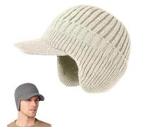 Générique Cozy Head Beanie, Men's Winter Warm Nit Hat with Brim Ear Flaps & Fleece Lining for Cold Weather Outdoor Activities Works (White)