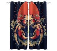 Générique Crabe Rideau Occultant Salon 75x166cm, Ukiyoe Crabe sur Les Vagues Rideau Occultant Thermiques Rideaux À Oeillets, Anti Bruit, pour Salon Et Chambre, Exterieur Terrasse Lot De 2