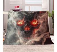 Générique Crâne Aux Yeux Rouges Flamboyants Manta de franela 3D Suave - Cubre Sofá/Cama 220x240 cm,Dark Fantasy Estampado 3D Ultrarealista,Polar Caliente,Lavable,Hogar/Dormitorio