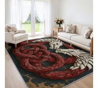 Générique Crâne de Dragon en os Dragon géant enroulé Tapis 160 x 230 cm Lavable Antidérapant Doux à Poil Court, Sombre Tapis Un Nettoyage Facile pour Salle à Manger Bureau Entree Interieu