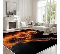 Générique Crâne Enflammé Tapis pour Chambre 60x110cm Tapis Antidérapant Squelette Musical Doux au Toucher Décoration pour Salon, Cuisine, Lavable en Machine Descente de Lit