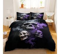 Générique Crâne Housses de couettes, Crâne de fumée - Ensembles Housses de Couette Microfibre Douce, Esthétique Sombre Duvet Cover, Style Gothique Parure lit 220x260cm 2 Taies d'oreiller