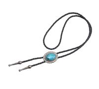 Générique Cravate Bolo pour Homme, Col Western, Style Vintage, Pendentif Ovale, Taille Ajustable, Cravate de Cowboy, Col, Cuir PU, C, Argent
