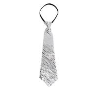 Générique Cravate pailletée décontractée homme spectacle danse scène réglable fermeture éclair accessoire mode brillant élégant polyvalent (Silver, One Size)