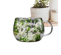 Générique Creative Double-Walled Glass Cup With Internal Dried Flower Decoration, 250ml Borosilicate Coffee Mug With Ergonomic Handle, Insulated Glassware For Cold Drinks And Hot Beverages