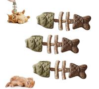 Générique Creative Fish Bone Cat Toy - Wooden Catnip Teeth Cleaning Stick, Fishbone Design, Interactive Catnip Toys for Cats (Green-Brown,3Pcs)