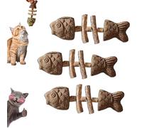 Générique Creative Fish Bone Cat Toy, Wooden Catnip Teeth Cleaning Stick, Natural Cat Dental Toy, Pets Cat Chew Stick, Catnip Fish Bone for Teeth Cleaning (Brown,3Pcs)