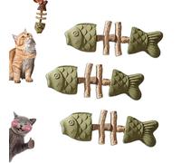 Générique Creative Fish Bone Cat Toy, Wooden Catnip Teeth Cleaning Stick, Natural Cat Dental Toy, Pets Cat Chew Stick, Catnip Fish Bone for Teeth Cleaning (Green,3Pcs)
