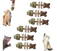 Générique Creative Fish Bone Cat Toy, Wooden Catnip Teeth Cleaning Stick, Natural Cat Dental Toy, Pets Cat Chew Stick, Catnip Fish Bone for Teeth Cleaning (Green-Brown,6Pcs)