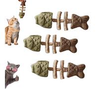 Générique Creative Fish Bone Cat Toy, Wooden Catnip Teeth Cleaning Stick, Natural Cat Dental Toy, Pets Cat Chew Stick, Catnip Fish Bone for Teeth Cleaning (Green-Brown,3Pcs)
