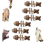 Générique Creative Fish Bone Cat Toy, Wooden Catnip Teeth Cleaning Stick, Natural Cat Dental Toy, Pets Cat Chew Stick, Catnip Fish Bone for Teeth Cleaning (Brown,6Pcs)