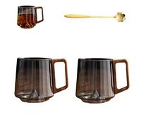 Générique Creative Mountain Bottom Wooden Handle Glass Cup, 450ml Retro Smokey Gray Clear Slanted Coffee Cups, Heat Cold Resistant Whiskey Mug for Tea and Cocktail Lovers