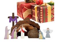 Générique Crèche de Noël,Ornements Religieux de Bureau - Décoration en Bois Tombeau de Jésus de Table,pour Plateau, Bibliothèque, Table De Chevet, Maison, Église, Adulte, Famille,