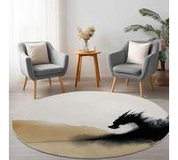 Générique Crème Tapis Rond Lavable en Machine 100 cm, Chine Tradition Dragon - Tapis Rond imprimé antidérapant à Poils Courts pour Salon, Chambre d'enfant, décoration de Chambre