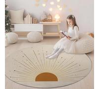 Générique Crème Tapis Rond Polyvalent 120 cm Minimalisme Lever De Soleil Lignes Tapis Confortable et Chic, Antidérapant et Lavable en Machine - Idée Cadeau Parfaite pour Famille ou Amis