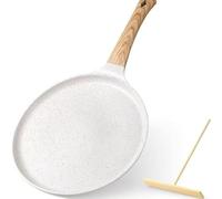 Générique Crêpière Antiadhésive avec Manche en Bois, 28 cm, Gris Moucheté avec Spatule en Bois