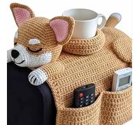 Générique Crochet Dog Sofa Organizer, Cute Handmade Crochet No-Slip Sofa Armrest Organizer Caddy, Cozy Companion Vibes for Remote, Phone, Treats, Mug, Suitable Living Room Bedroom Dorm (A)