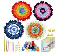 Générique Crochet Flower Coasters Kit, Knitting Starter Set, Yarn Material, Crochet Kit For Beginners, Flower Pot Coaster Kits, Includes Yarns, Perfect For Coffee Table Home Decor, Multi-Color
