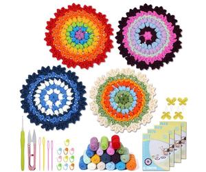 Générique Crochet Flower Coasters Kit, Knitting Starter Set, Yarn Material, Crochet Kit For Beginners, Flower Pot Coaster Kits, Includes Yarns, Perfect For Coffee Table Home Decor, Multi-Color