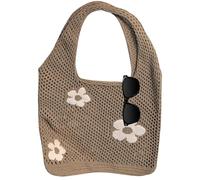 Générique Crochet Tote Bag - Flower Pattern Hand-Knit Shoulder Bag for Women, Large Aesthetic Floral Shopping Bg, Boho Cotton Crochet Handbag for Beach, School & Travel, Cute Tote for Girls