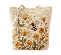 Générique Crochet Tote Bag - Handmade Embroidered Floral Bee Pouch