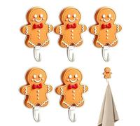 Générique Crochets adhésifs 5 Pièces Père Noël D'Épices Décor Fêtes Mignon | Crochets Muraux Autocollants Décorations Festives pour maison cuisine chambre salle de bain douche Bonhomme en d'épice