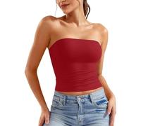 Générique Crop Top Femme Sexy Dos Nu Bustier Haut Court T-Shirt Caraco sans Bretelles Débardeur sans Manches Y2K Bandeau Tube Tops Couleur Unie Slim Fit Debardeur