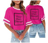 Générique Crop Top Personnalisable - Tee Shirt Femme Col Rond Personnalisé avec Votre Image et Texte Recto-Verso, T Shirt Oversize Femme Sport Cadeau Personnalisé Rose Vif M