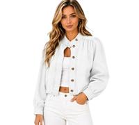 Générique Cropped Denim Jean Jacket for Women, 2026 Fall Button Down Long Sleeve Mock Neck Casual Coat, for Work,Office,Going Out (White,TTG)