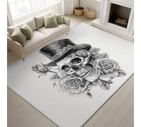 Générique Croquis Crânes Tapis de Cuisine imprimé Chapeaux Haut-De-Forme Roses Tapis - 120 cm x 160 cm, Gris Blanc Tapiss avec Tapis antidérapant Magique intégré, Lavable entrée Devant Chambre Salon