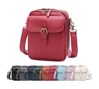Générique Crossbody Leather Bag,Double Layer Large Capacity Messenger Bag, Retro faux leather built-in wallet anti-theft bag (Red)