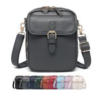 Générique Crossbody Leather Bag, Double Layer Large Capacity Messenger Bag, Vintage Faux Leather Built in Purse Anti Theft Bags (Gray)