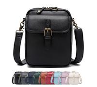 Générique Crossbody Leather Bag, Double Layer Large Capacity Messenger Bag, Vintage Faux Leather Built in Purse Anti Theft Bags (Black)