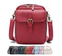 Générique Crossbody Leather Bag, Double Layer Large Capacity Messenger Bag, Vintage Faux Leather Built in Purse Anti Theft Bags (Red)