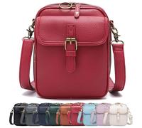 Générique Crossbody Leather Bag, Double Layer Large Capacity Messenger Bag, with Built in Wallet, Vintage Anti-Theft (Red)
