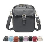 Générique Crossbody Leather Bag, Retro Double-Layer Large Capacity Mini Crossbody Bags, Anti-Theft Shoulder Bags with Card Slots (Grey)