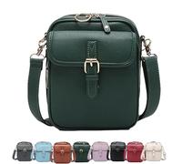 Générique Crossbody Leather Bag, Retro Double-Layer Large Capacity Mini Crossbody Bags, Anti-Theft Shoulder Bags with Card Slots (Green)