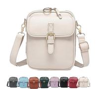 Générique Crossbody Leather Bag, Retro Double-Layer Large Capacity Mini Crossbody Bags, Anti-Theft Shoulder Bags with Card Slots (White)