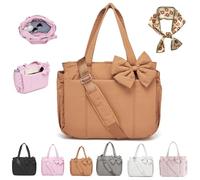 Générique Crush Bow Tote Bag, Fluffy & Lightweight Crush Bow Tote Bag for Women, Multiple Compartments, Lightweight Shoulder Handbag for Work, Travel, Shopping (Brown)